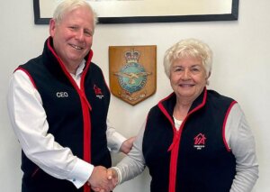 French Rotarian Eileen Hawkins Ferrand meets Dr Hugh Milroy from Veterans Aid to discuss care for veterans.